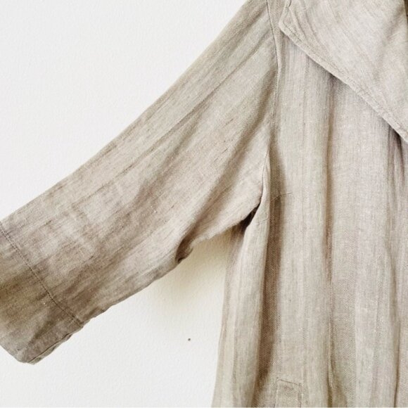 Flax SMALL 100% linen beige striped lagenlook 3/4 sleeve pocketed blazer - Picture 2 of 5